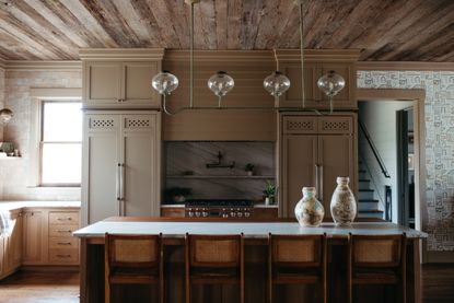 a dark brown kitchen